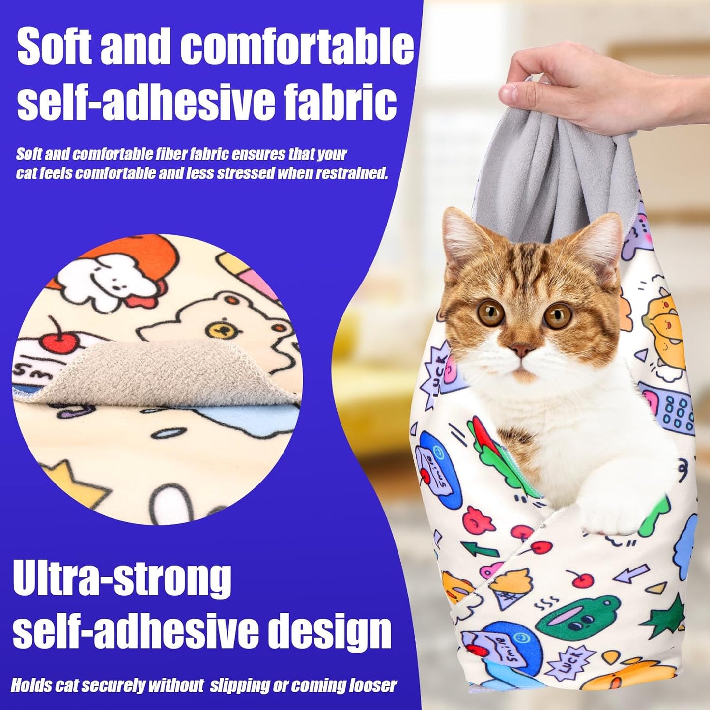 XANGNIER Cat Wrap for Grooming,Cat Restraint Wrap for Cutting Nails,Fabric Burrito Wrap for Nail Clipping, Anti-Scratch, Anti-Escape,Multifunctional Swaddle Wrap Pet Tool (20.8 x 20.8 Inch)