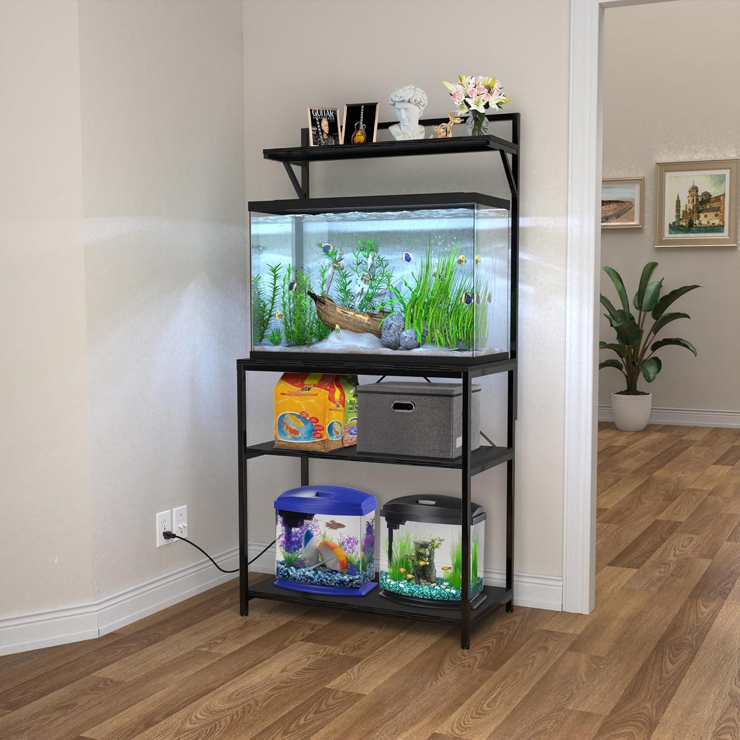 GDLF 20-29 Gallon Fish Tank Stand with Plant Shelf, Aquarium Stand with Storage Shelf for 20 Gallon Long Aquarium 30.7" x 16.53" Tabletop Fits Turtle or Reptile Terrariums