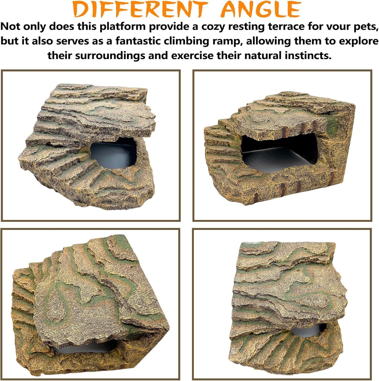 kathson Turtles Basking Platform,Large Tortoise Resting Terrace Climbing Ramp,Reptile Hiding Cave Hideouts,Resin Dock Tank Decorations for Aquatic Turtles Newts Salamanders Lizard Frogs