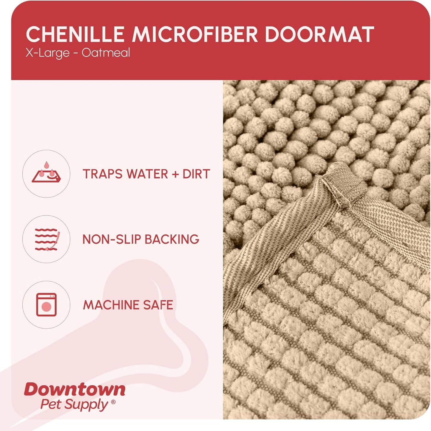 My Doggy Place Microfiber Dog Mat for Muddy Paws, 60" x 36" Oatmeal - Non-Slip, Absorbent and Quick-Drying Dog Paw Cleaning Mat, Washer and Dryer Safe - X-Large/Runner