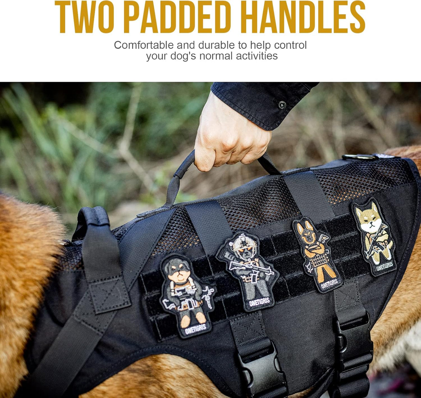 OneTigris No Pull Tactical Dog Harness for Medium Dogs, Mesh Design Breathable Military Dogs Molle Vests with Handles, Service Dog Vest Harness for Walking Hiking Training (L, Black)