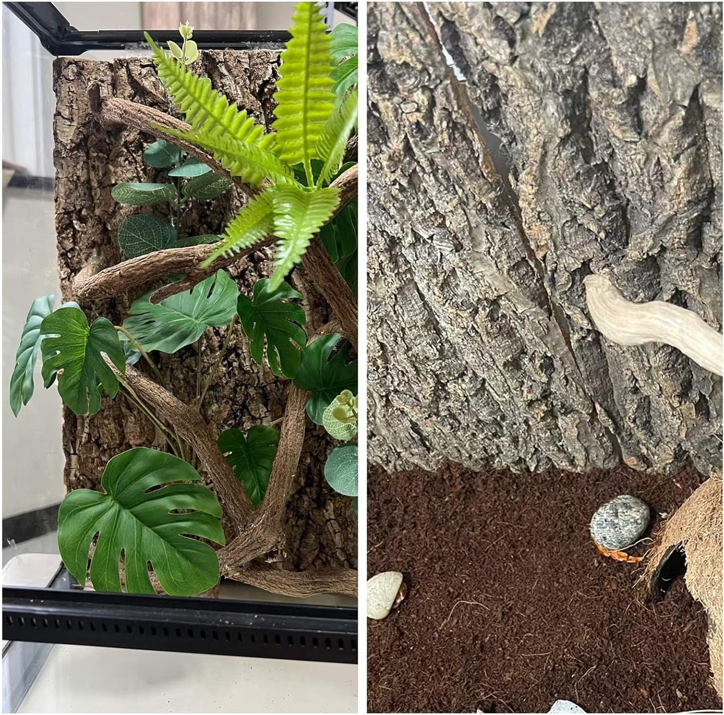 2 Pack Cork Bark Background for Reptiles Tank & Terrarium, 11.8 × 7.9 Inch Reptile & Amphibian Climbing Wall, Aquarium Decor Accessories for Turtle Bearded Dragon Chameleon Snake Lizard Hermit Crab