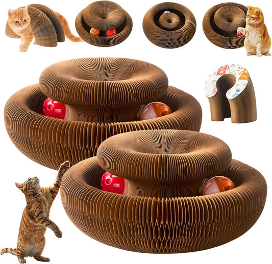 2 Pack Magic Organ Cat Toy Foldable Magic Organ Cat Scratching Board Reversible Infinity Style Magic Organ Cat Toy with 4 PCS Ball Cat Toys Interactive Indoor Cat Toys