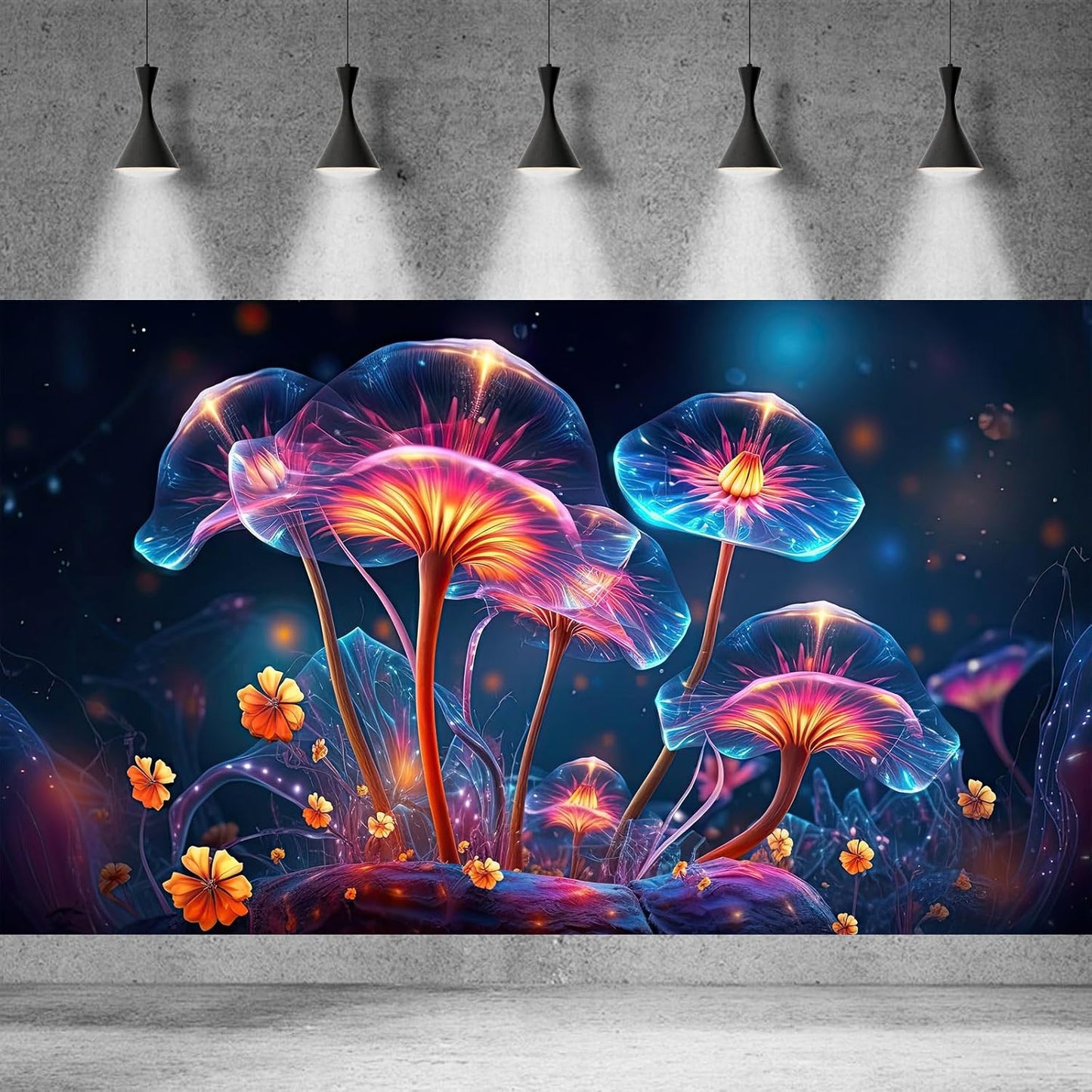 Flower Aquarium Background Modern Style Bluebell Blooming Flower Floral Design Terrarium Background Mysterious Elegant Glowing Fantasy Flower Fish Tank Backdrop Poster Decorations Vinyl 30x12in