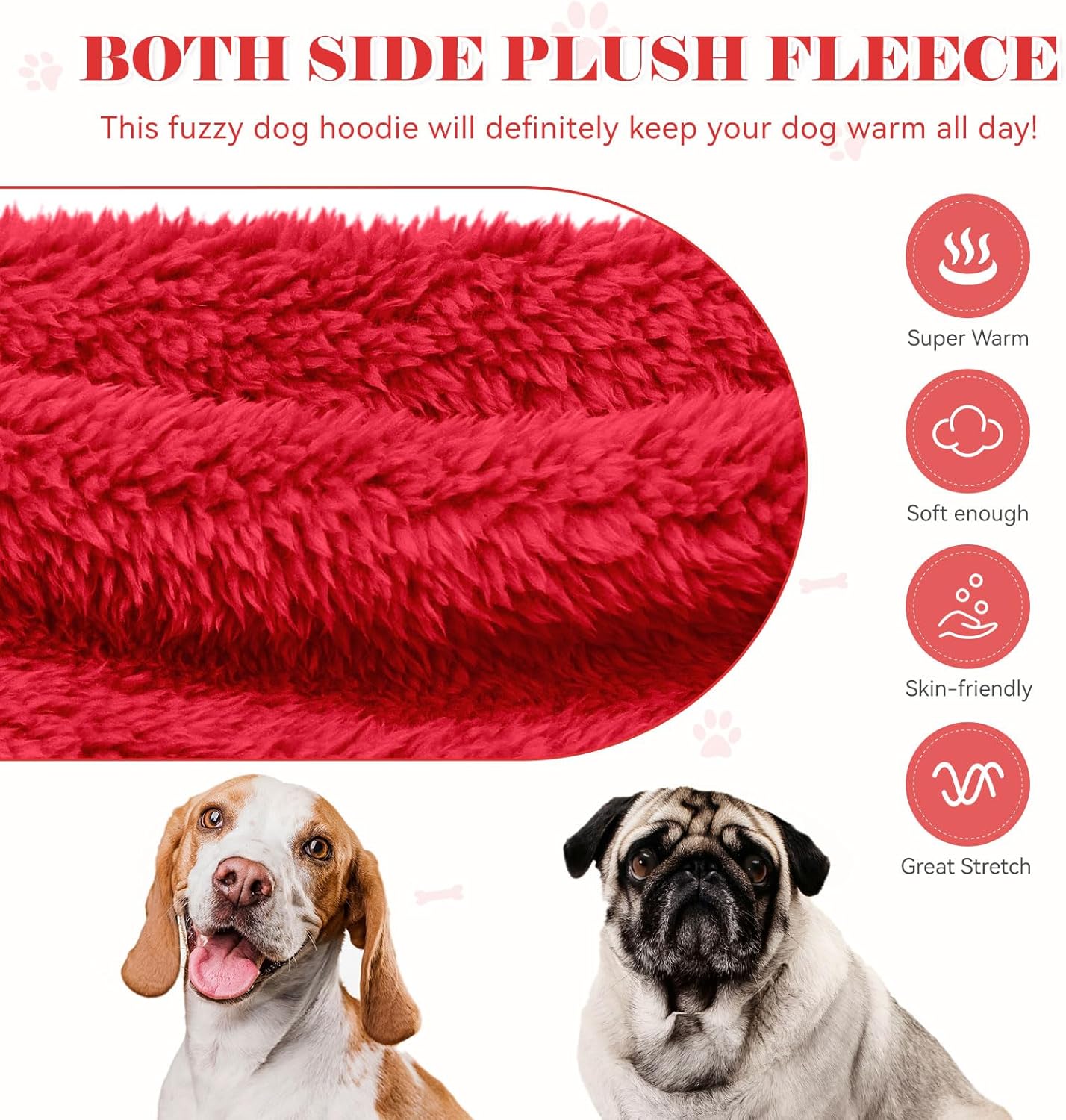 Fuzzy Dog Sweaters for Large Dogs Soft Double-Sided Plush Fleece Pet Sweater Clothes Pet Coats Dog Hoodie Sherpa Hooded Sweatshirt(Red-XXL)