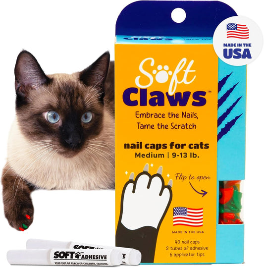 Soft Claws Cat Nail Caps for Medium Cats – (40 Caps, Red & Green) - Made in USA - Veterinarian-Developed | Protects Furniture & Skin - Easy to Apply, Long-Lasting Anti-Scratch Soft Cat Claw Covers