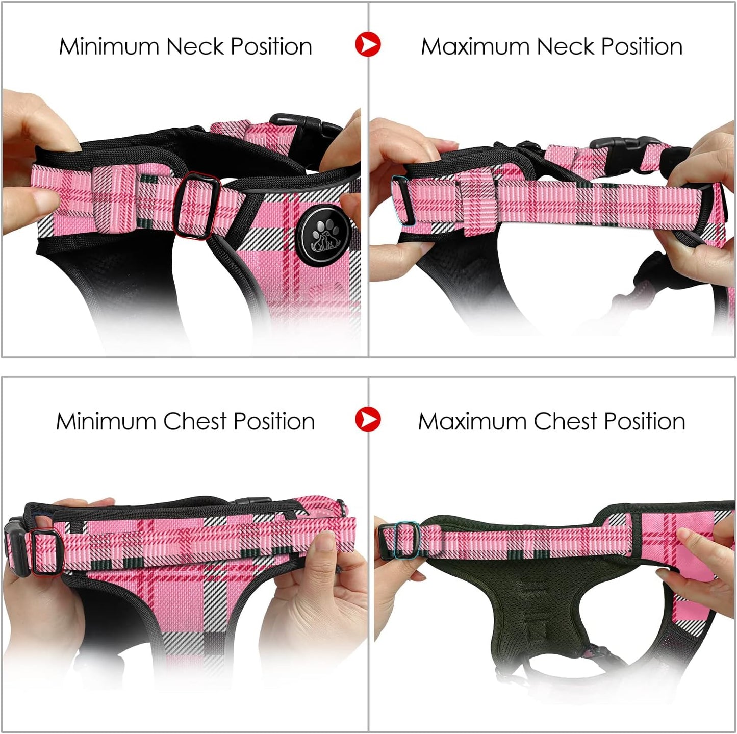 NESTROAD No Pull Dog Harness with Leash, Reflective No Choke Pet Vest Harness,Adjustable Soft Padded Dog Harness with Easy Control Handle for Small Dogs(Checkered Pink,Small)
