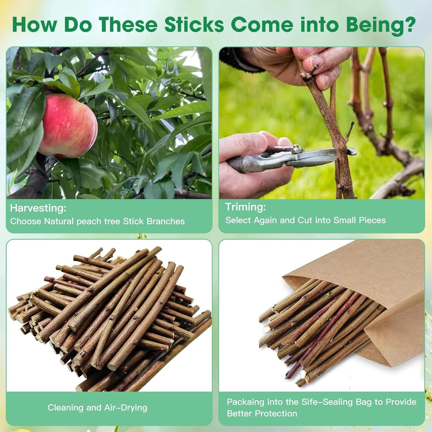 250g Natural Peach Wood Chew Sticks for Rabbits, Hamsters, Chinchillas - Extra Hard Teeth Grinding Toy | Untreated, Safe & Long-Lasting Rodent Chews