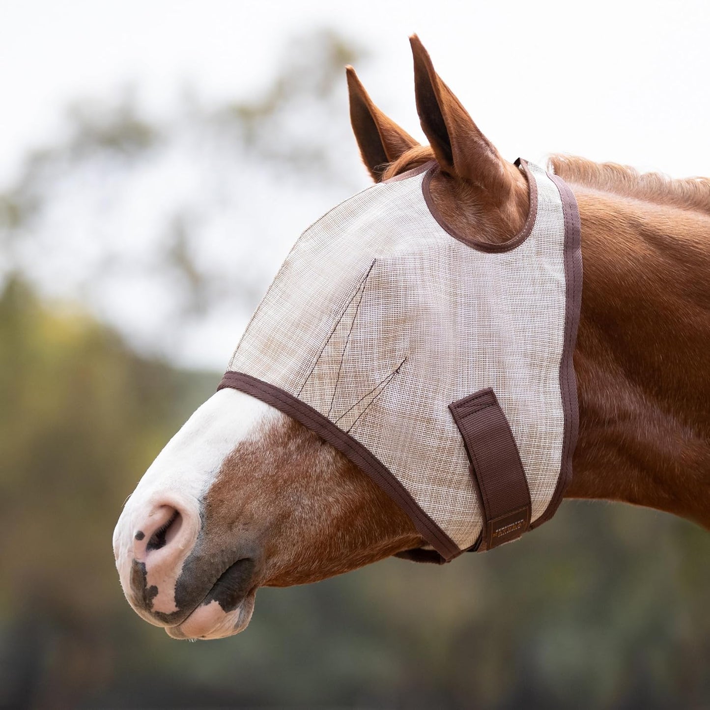 Kensington UV Horse Fly Mask with Web Trim - Protective Mask with Dual Ear Opening & Forelock Freedom - XLarge, Desert Sand