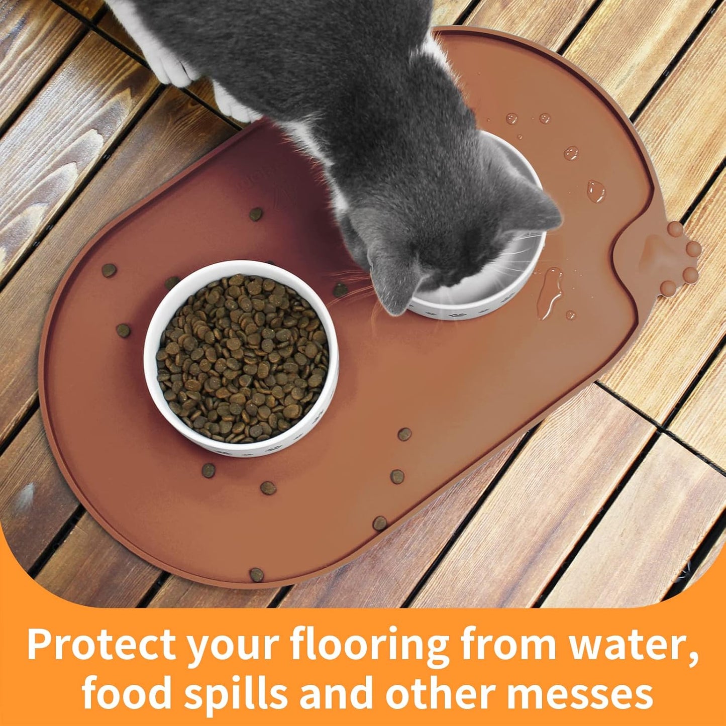 KPWACD Pet Placemat for Dog and Cat, Waterproof Silicone Dogs Feeding Bowl Mat Prevent Food and Water Overflow, High-Lips Puppy Dish Mats Suitable for Small Medium Big Pets, Brown, 24" * 16"