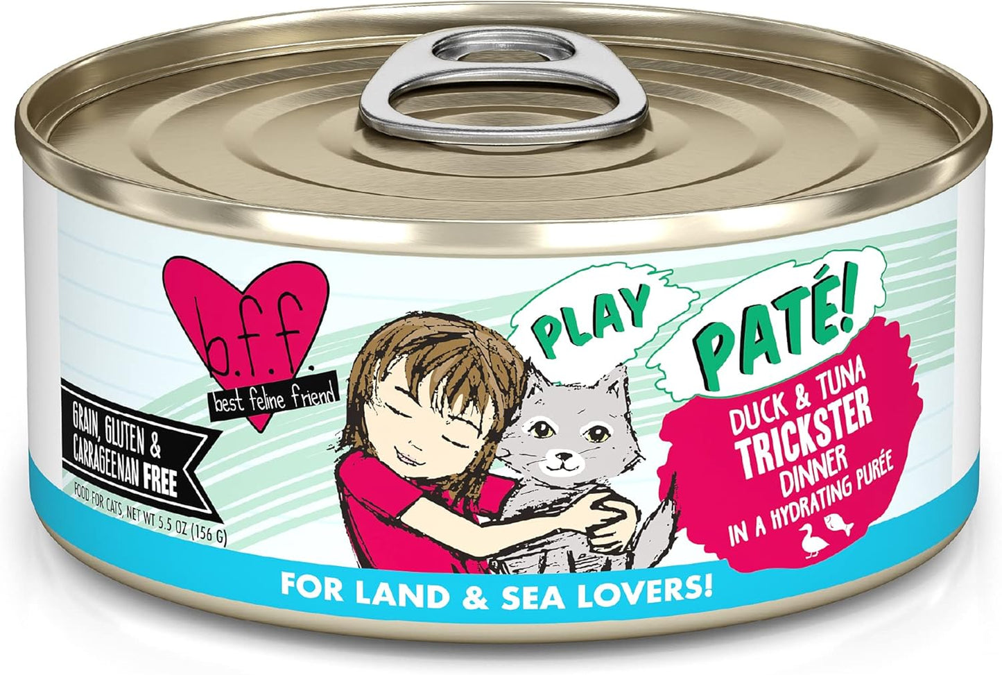 Weruva B.F.F. Play - Best Feline Friend Paté Lovers, Aw Yeah!, Duck & Tuna Trickster with Duck & Tuna, 5.5oz Can (Pack of 8)