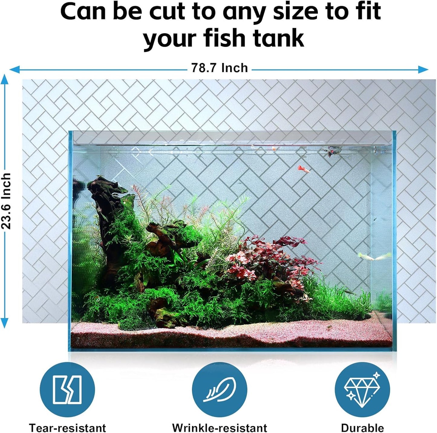 Aquarium Background Paper Decor Fish Tank Backdrop Wallpaper Electrostatic Adhesive, No Glue, Easy to Install, Reusable (23.6“H×78.7”L, Grid Transparent)