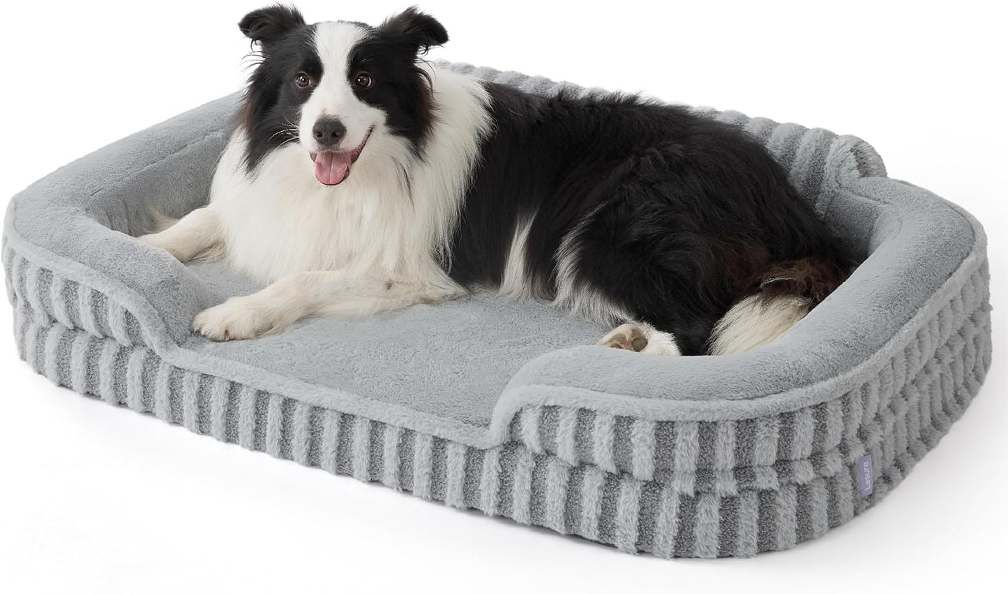 LE SURE Cute Dog Beds for Extra Large Dogs, Orthopedic Waterproof XL Pet Bed with Sides, Non-Slip and Egg-Crate Foam Big Dog Couch Sofa with Washable Removable Cover, Grey