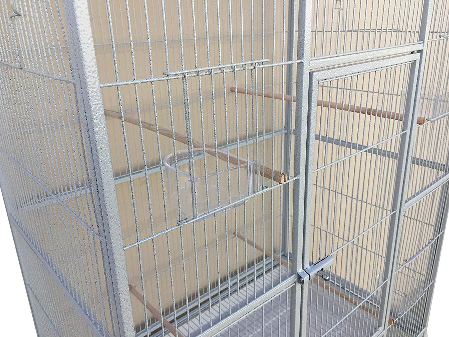 Large Double Center Divider Birdhouse Treehouse Bird Flight Parrot Breeder Cage Feeder Doors Side Breeding Nest Doors Easy Clean Pull Out Tray with Removable Rolling Stand