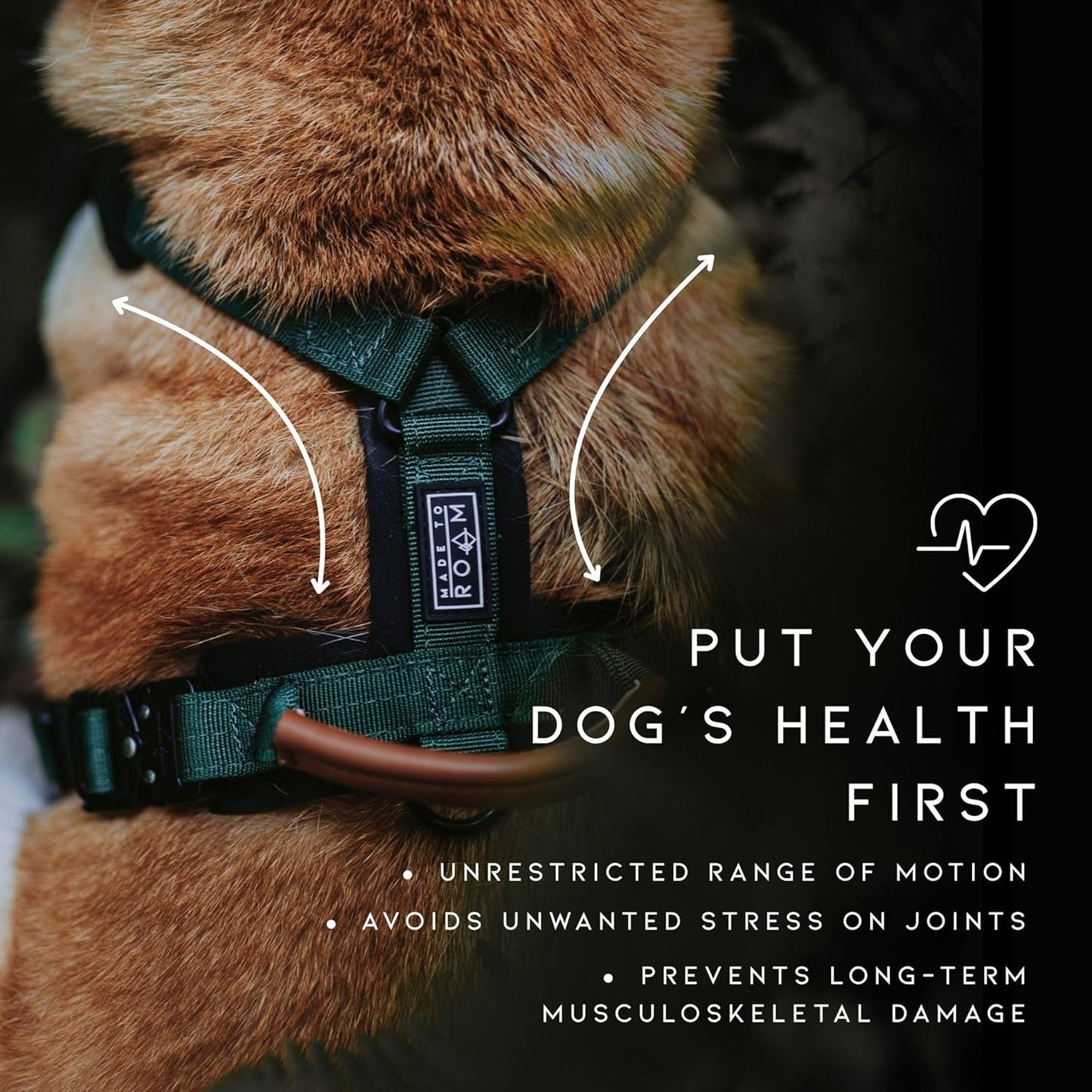 MADE TO ROAM Premium Explorer Harness - Y-Shaped Dog Harness with Adjustable Durable Nylon, Soft Padding, Metal Buckles and Leather Handle for Small, Medium, Large Dogs (Arizona Heartbeat, Size 2)