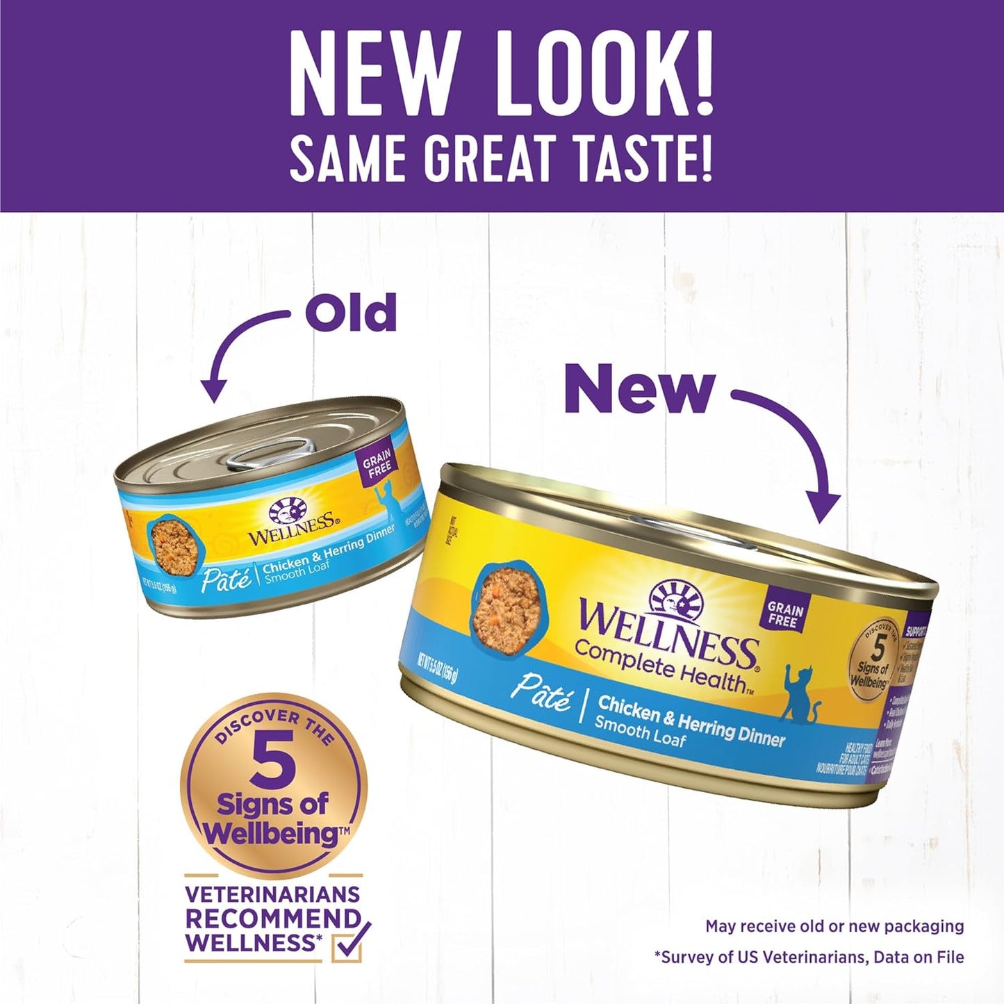 Wellness Complete Health Pate Adult Wet Cat Food, Natural, Protein-Rich, Grain Free, 5.5 Ounce, 24 Pack, (Chicken & Herring)