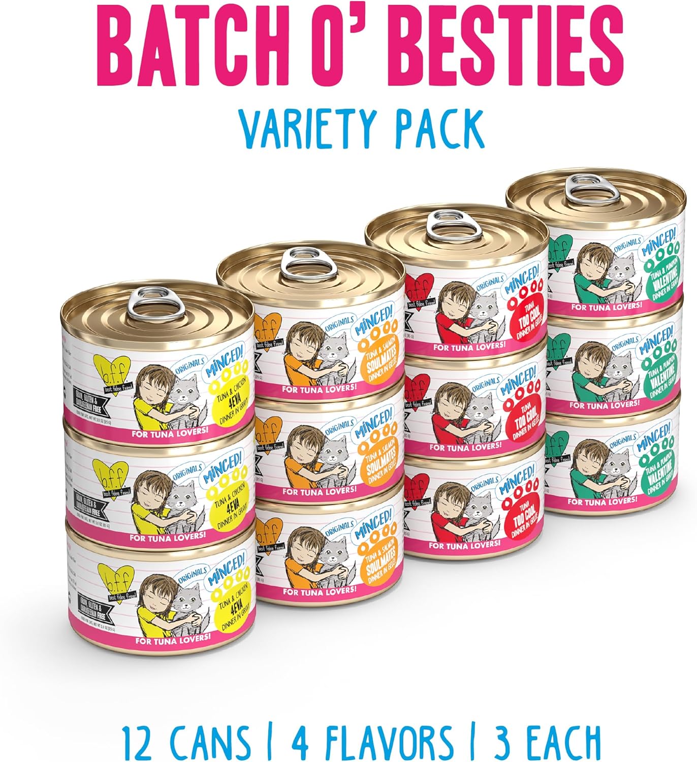 Weruva BFF Minced Natural Wet Cat Food, Batch O Besties Variety Pack, 3oz Can, Pack of 12