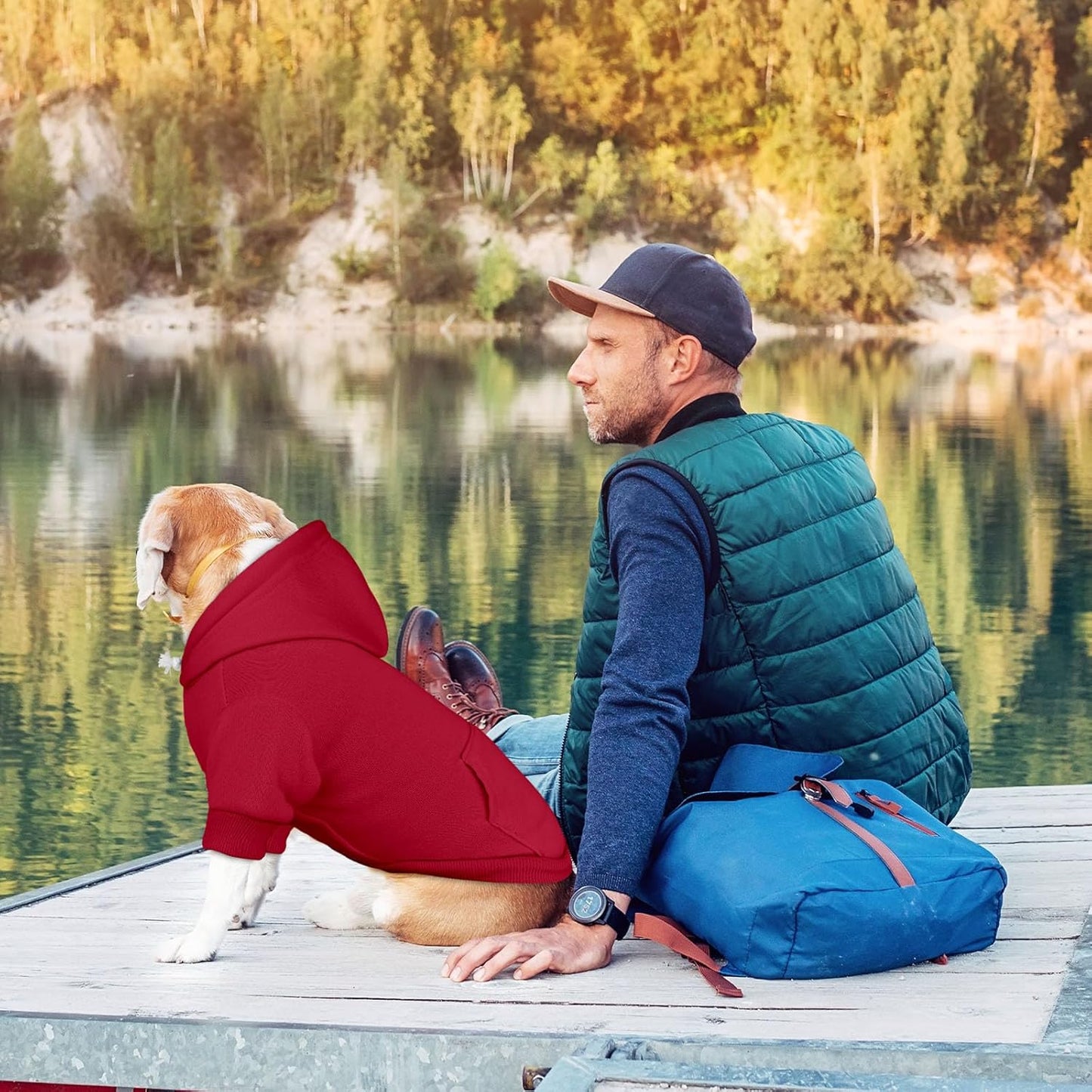 Dog Sweaters for Medium Dogs Dog Hoodie Pet Sweater Solid Soft Brushed Fleece Pet Clothes Hoodie Sweatshirt with Pocket(Red-M)