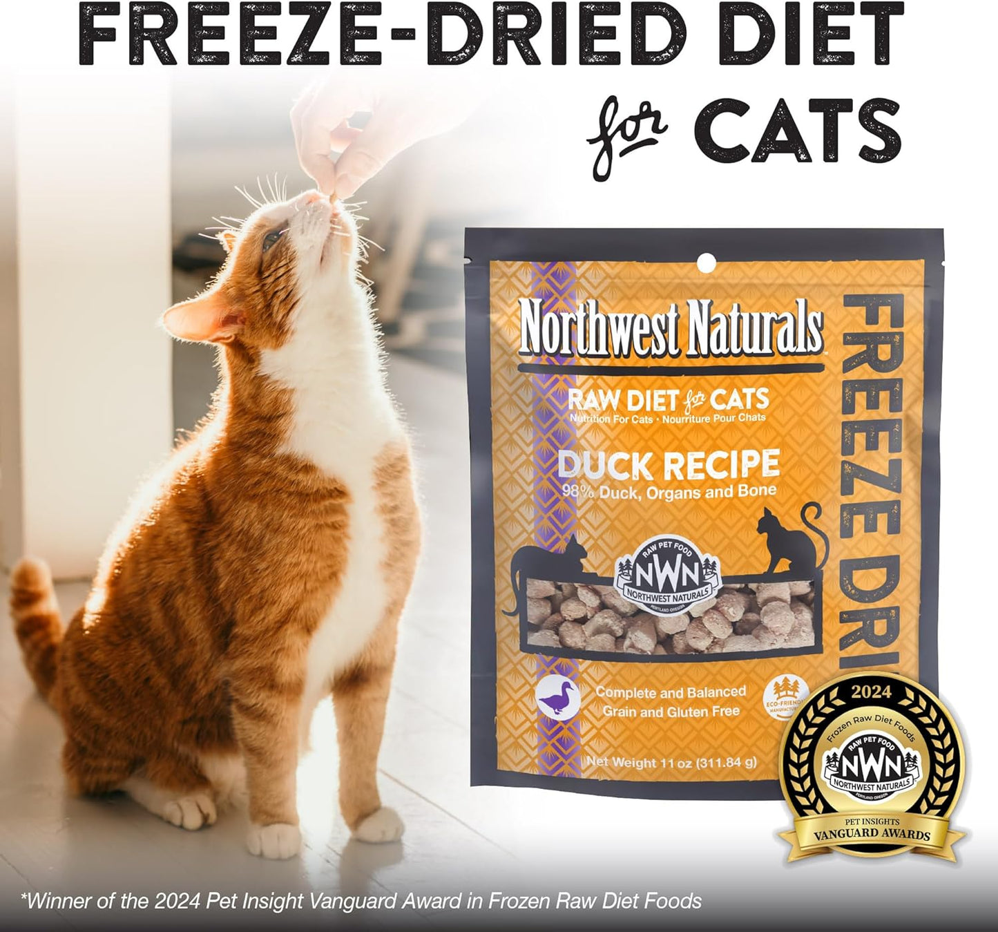 Northwest Naturals Freeze-Dried Duck Cat & Kitten Food, Grain-Free, Bite-Sized Nibbles. Healthy, Limited, Human-Grade Ingredients, Complete & Balanced, All-Natural, High-Protein Diet, USA Made, 11 oz