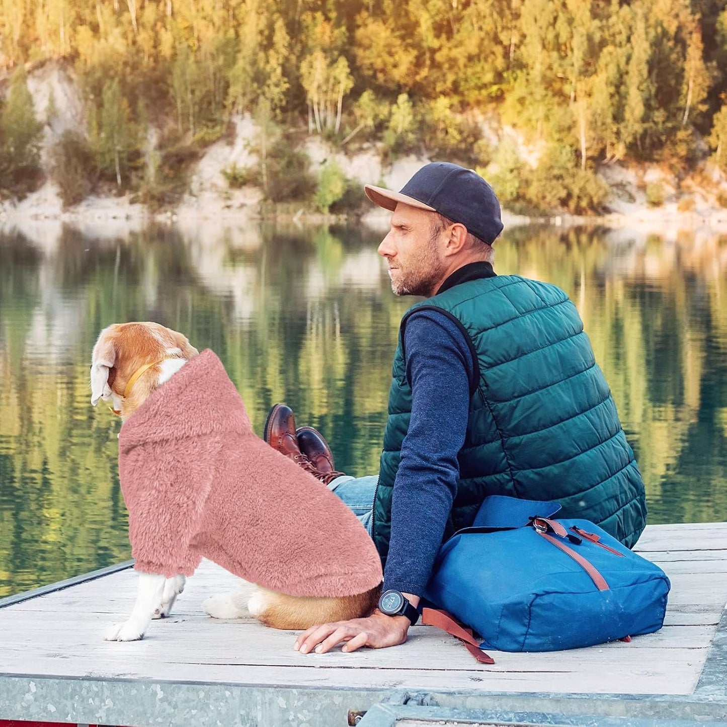 Fuzzy Dog Sweaters for Large Dogs Soft Double-Sided Plush Fleece Pet Sweater Clothes Pet Coats Dog Hoodie Sherpa Hooded Sweatshirt(Pink-L)