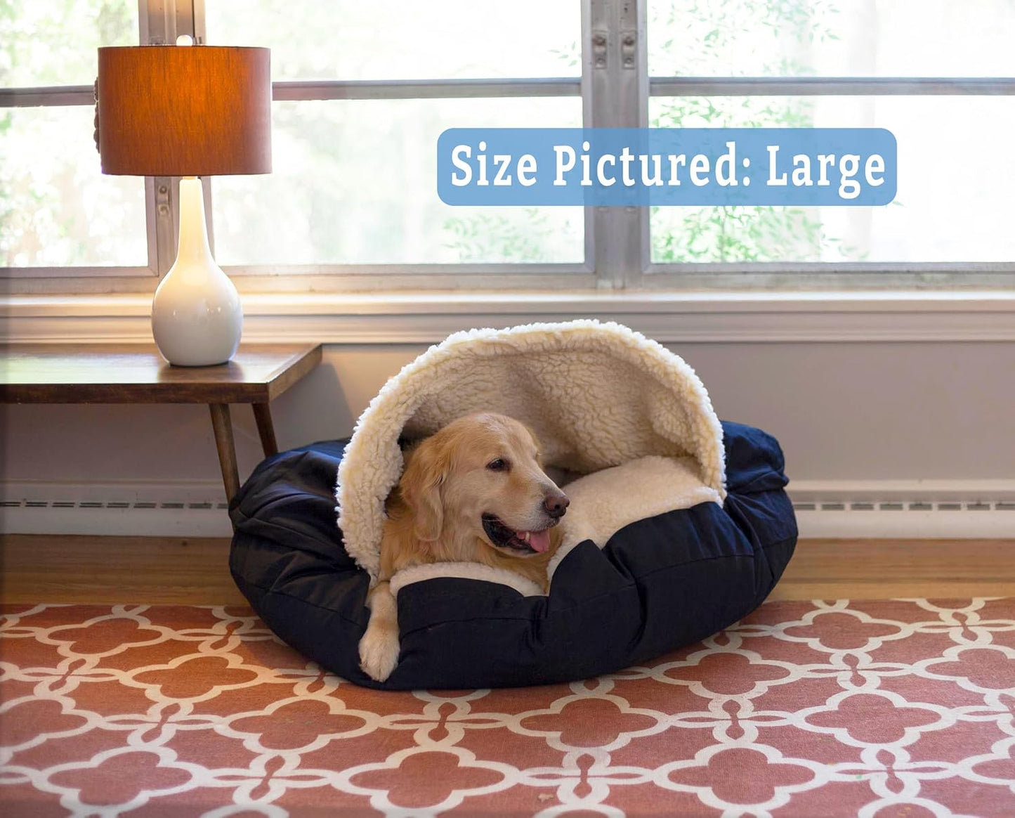 Snoozer Classic Poly-Cotton Cozy Cave Pet Bed, Large, Navy