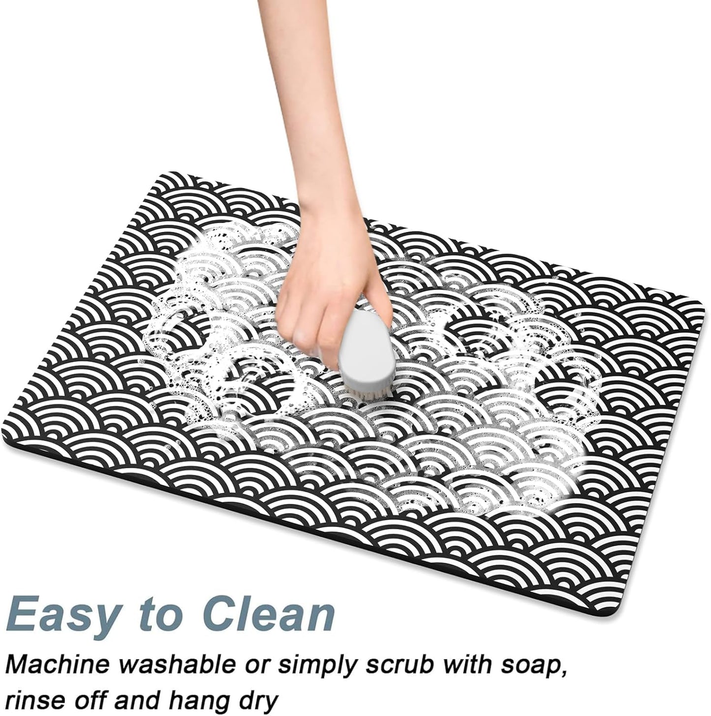 Rnivvi Dog Food Mat, 12" x 19" Absorbent Dog Cat Bowl Mat for Food and Water, Cute Anti-Slip Rubber Pet Feeding Rug Protect Floors, Puppy Placemat for Feeding & Watering Supplies,Gray Rounded Wave