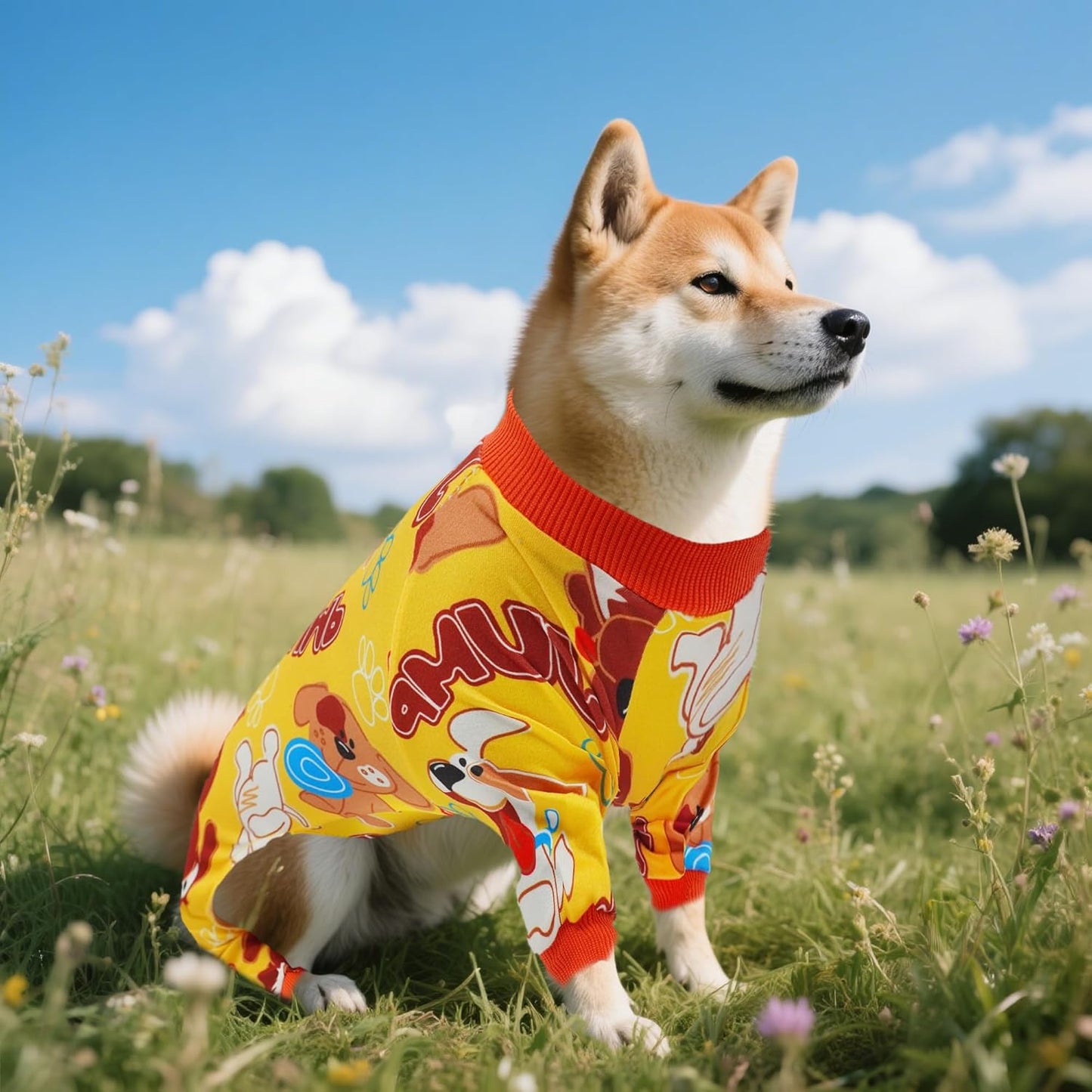 2PCS Dog Pajamas for Extral Large Dog Pjs Clothes Puppy Onesies Outfits Pet Jammies Boy Girl Male Female Apparel Breathable Paw Bone Blue Yellow Print XL