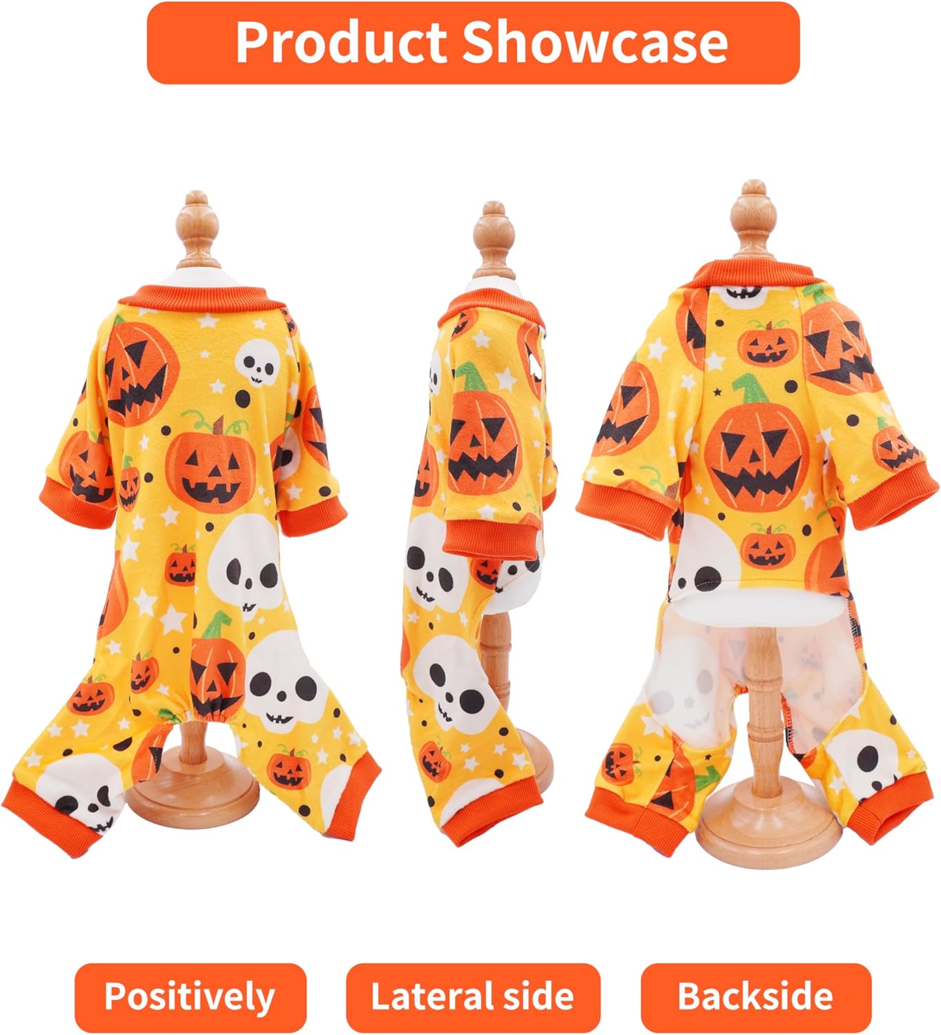 PET SHOW 4 Pack Halloween Small Dog Pajamas for Medium Dogs Onesie Pumpkin Ghost Soft Fleece Stretchy Jumpsuit Costume Boy Girl Pets PJs with Sleeve Clothes(L)