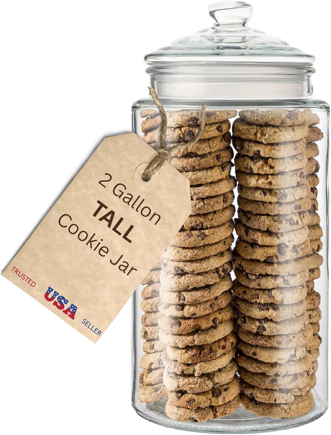 2-Gallon Tall Glass Cookie Jar with Airtight Lid – Large Kitchen Canister for Cookies, Sugar, Flour, and Dog Treats