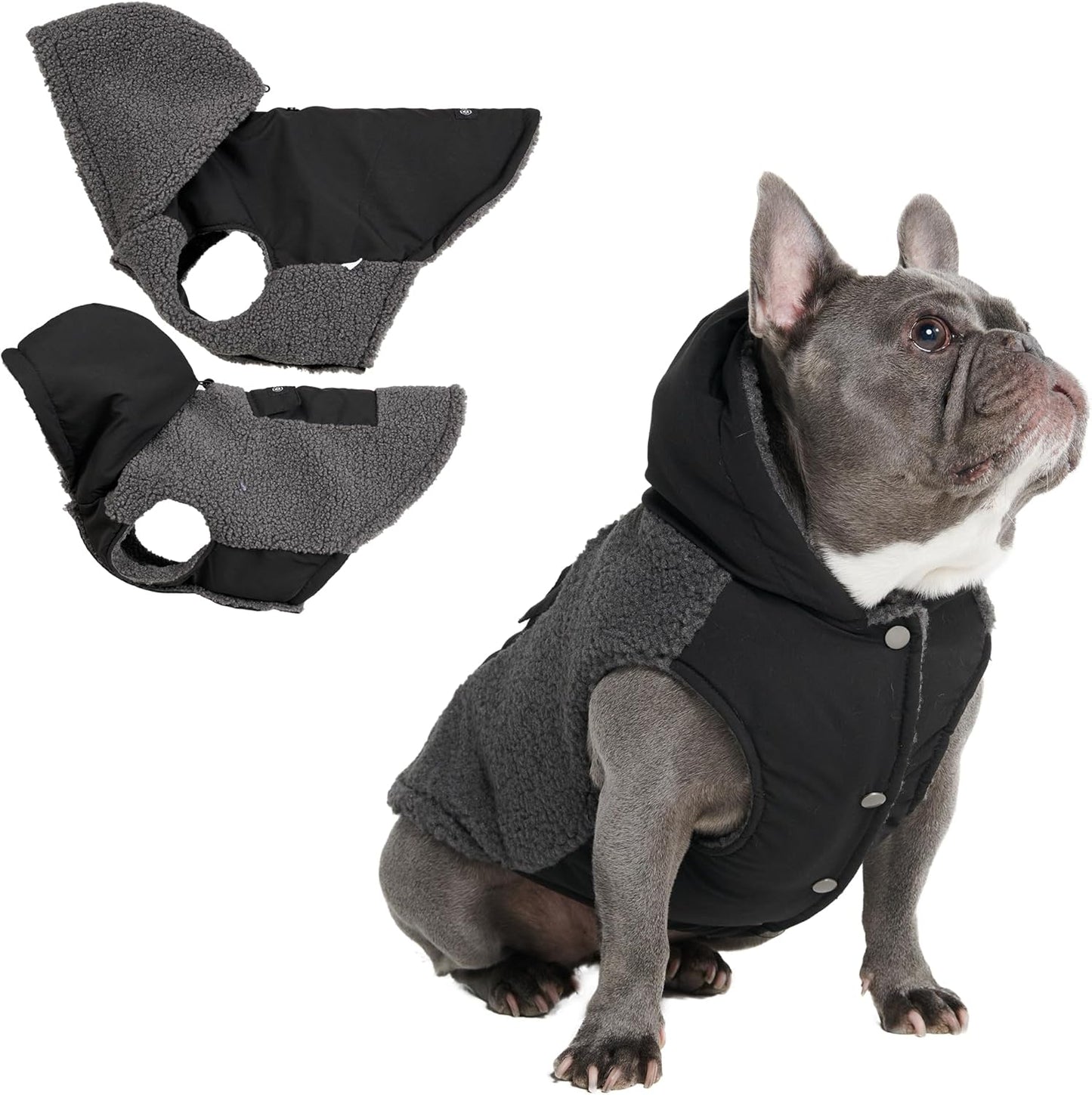 Spark Paws Reversible Dog Sweater, Sherpa Jacket Vest with Warm Fleece Lining, Warm Coat for Winter, Suitable for Small Medium, Large, XL XXL Dogs - Black and Grey - L