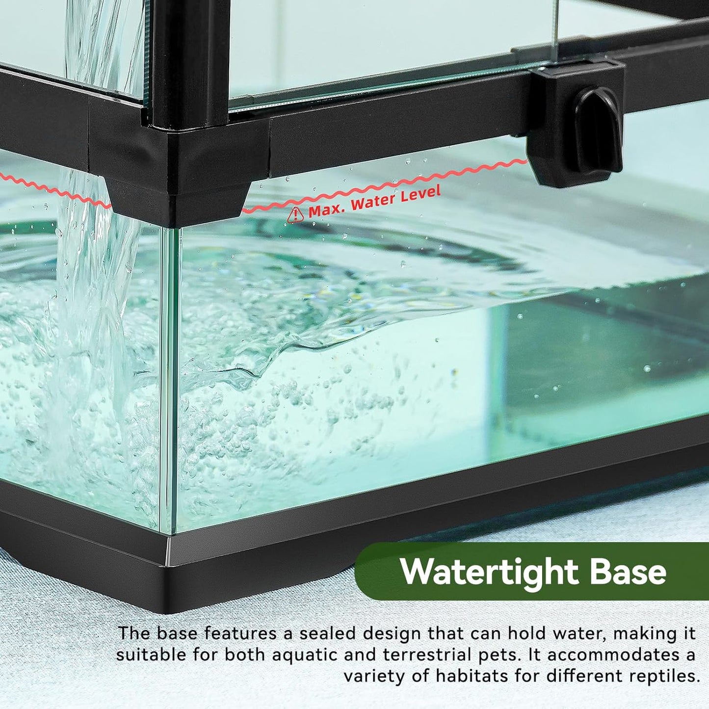 18x12x12 12 Gallon Glass Reptile Tank Front Opening Terrarium Suitable for Leopard Geckos, Snakes Tree Frogs Chameleons Watertight Base, Ventilated Metal Mesh Top, Pre-Drilled Cable Holes