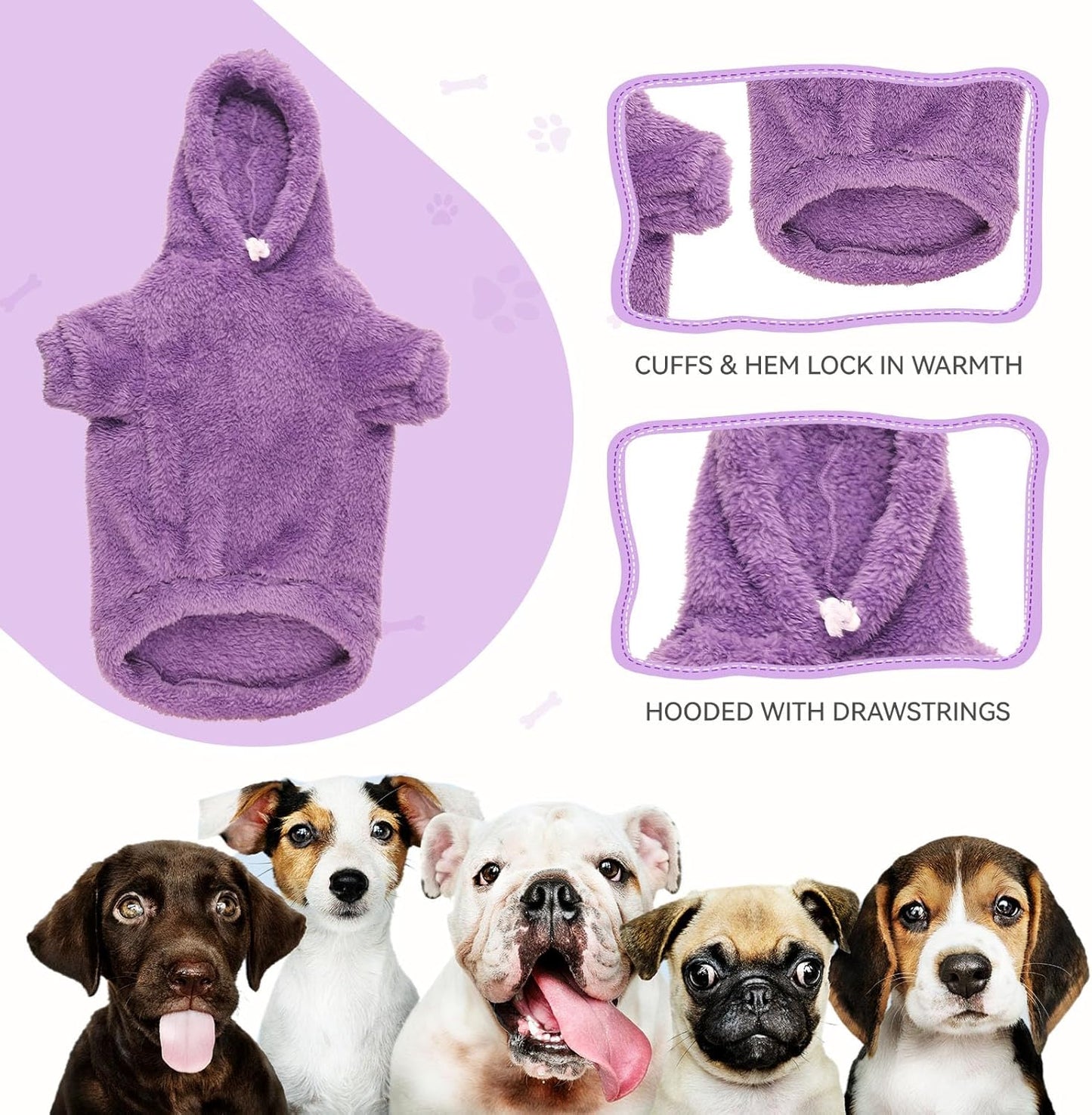 Fuzzy Dog Sweaters for Large Dogs Dog Hoodie Soft Double-Sided Plush Fleece Pet Sweater Pet Clothes Coats Hoodie Sherpa Hooded Sweatshirt(Purple-XL)