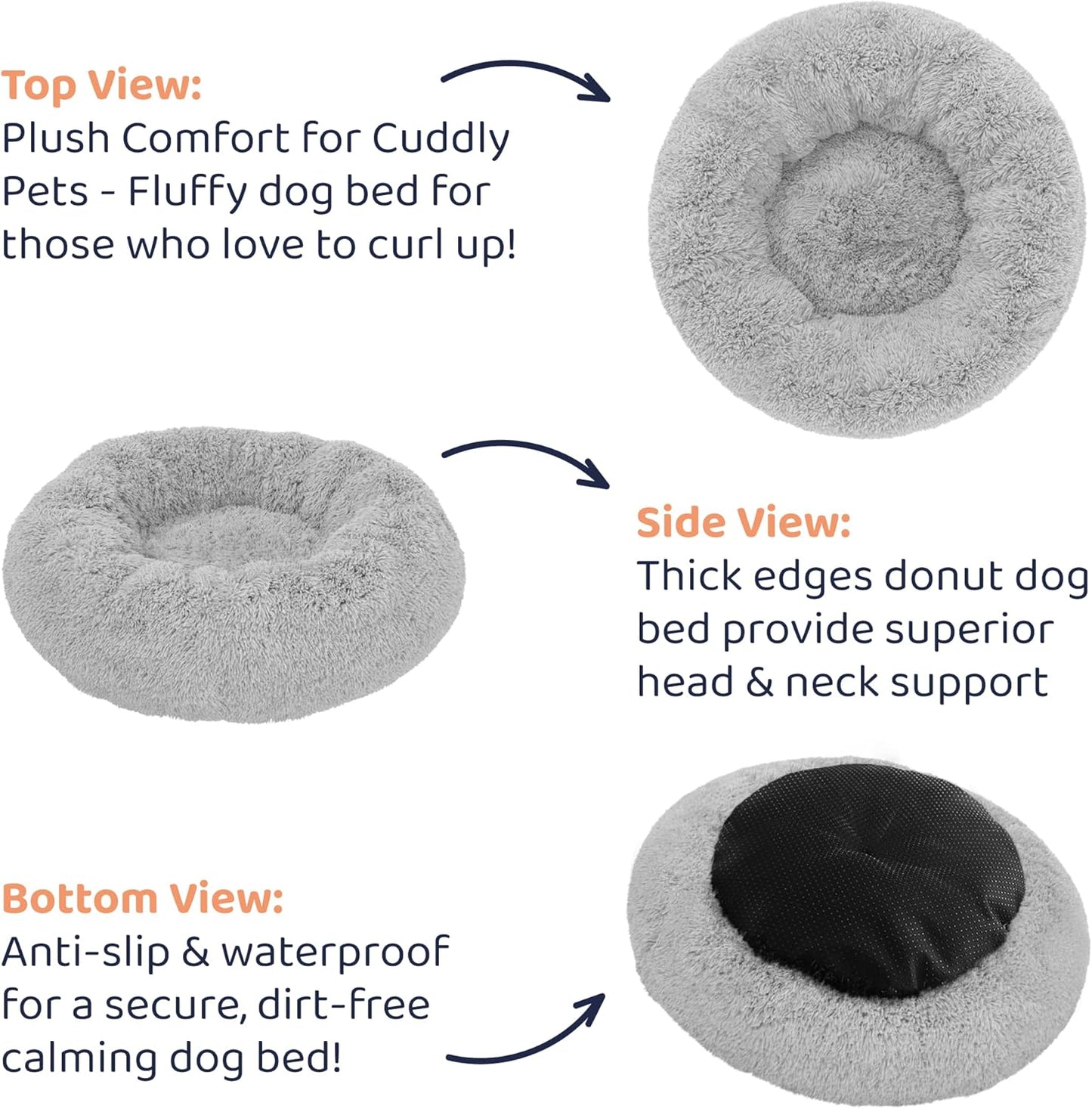Donut Dog Bed - Premium Comfort for Anxiety Relief - Fluffy & Calming Design with Ultra-Plush Support | Cozy Round Dog Bed with Super Soft Circle Style