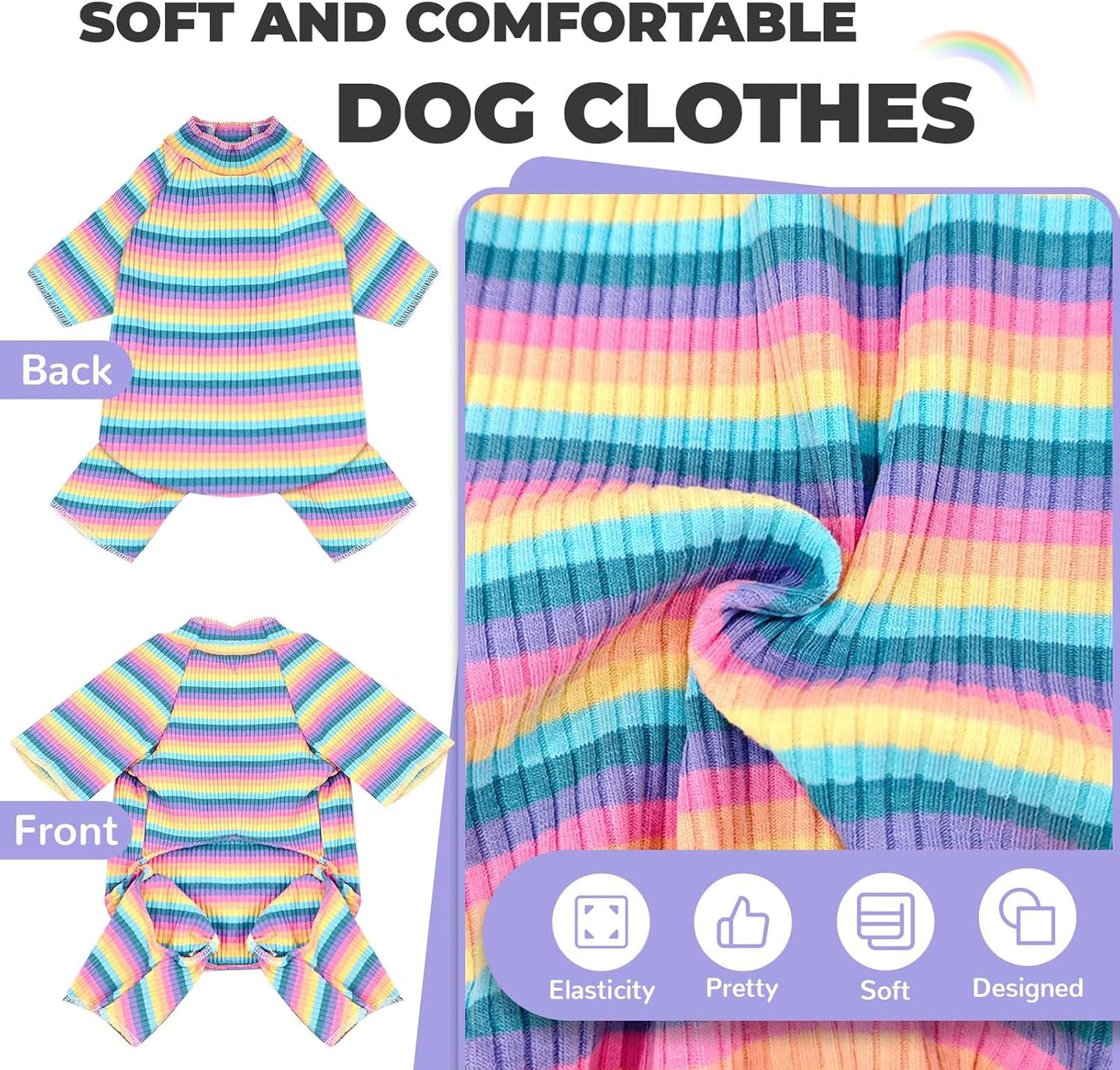 BAEJMJK Striped Dog Pajamas Stretchy Cute Four-Legged Boy Girl Dog Clothes with Sleeves Comfortable Dogs Jumpsuit Colorful Pet Puppy Outfits Apparel for Small Medium Dogs Cats(Pink,Pink,X-Small)