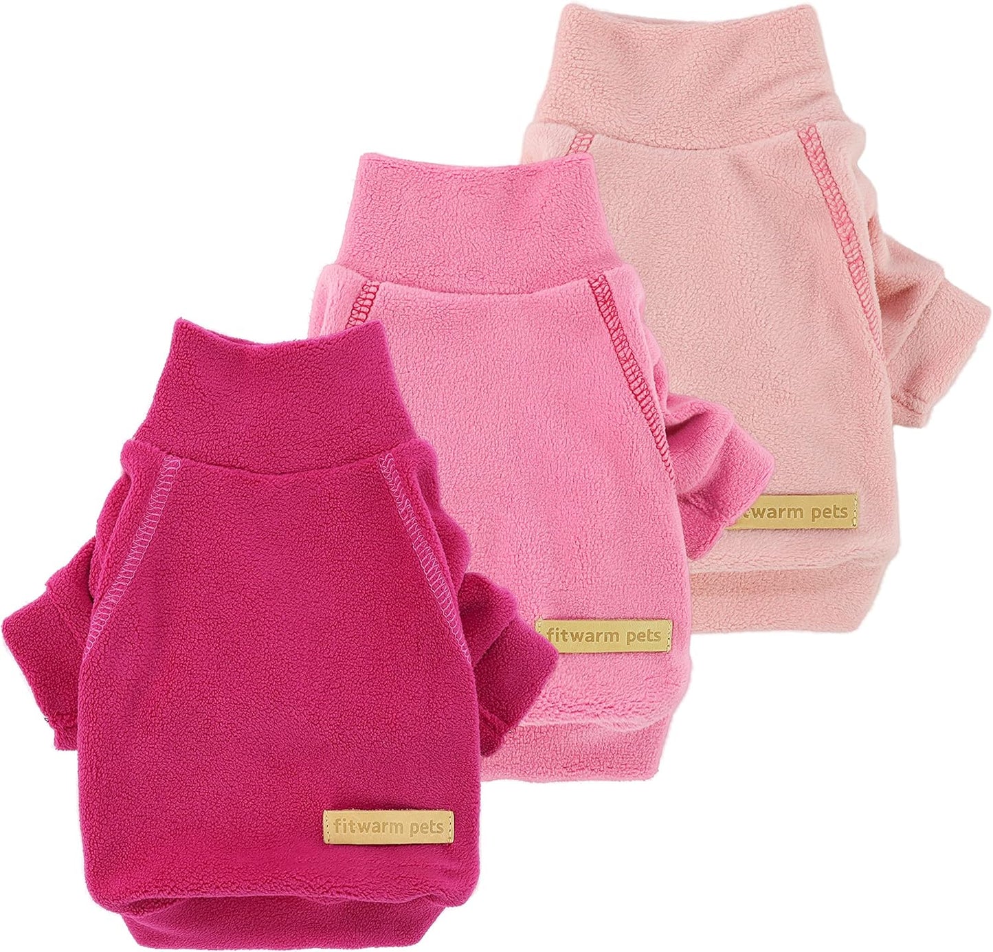 Fitwarm 3 Pack Classic Fleece Sweatshirt for Small Dogs and Cats, Pullover Jumper in Pink, Rose and Baby Pink