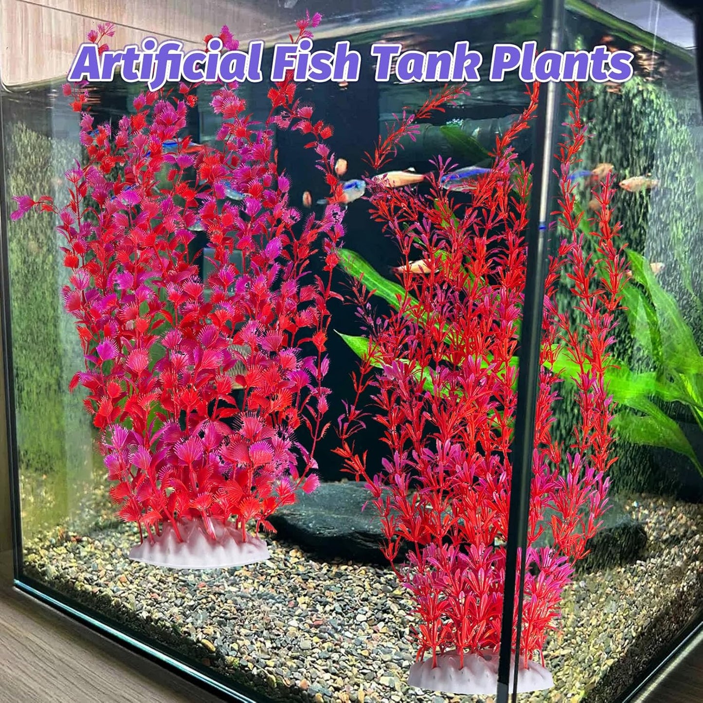 Hamiledyi Aquarium Plastic Plants Aquarium Decor Artificial Fish Tank Plants,Tall Fish Tank Decorations, Extra Large Aquarium Plant 23.6-inch Tall,2PCS（Red）