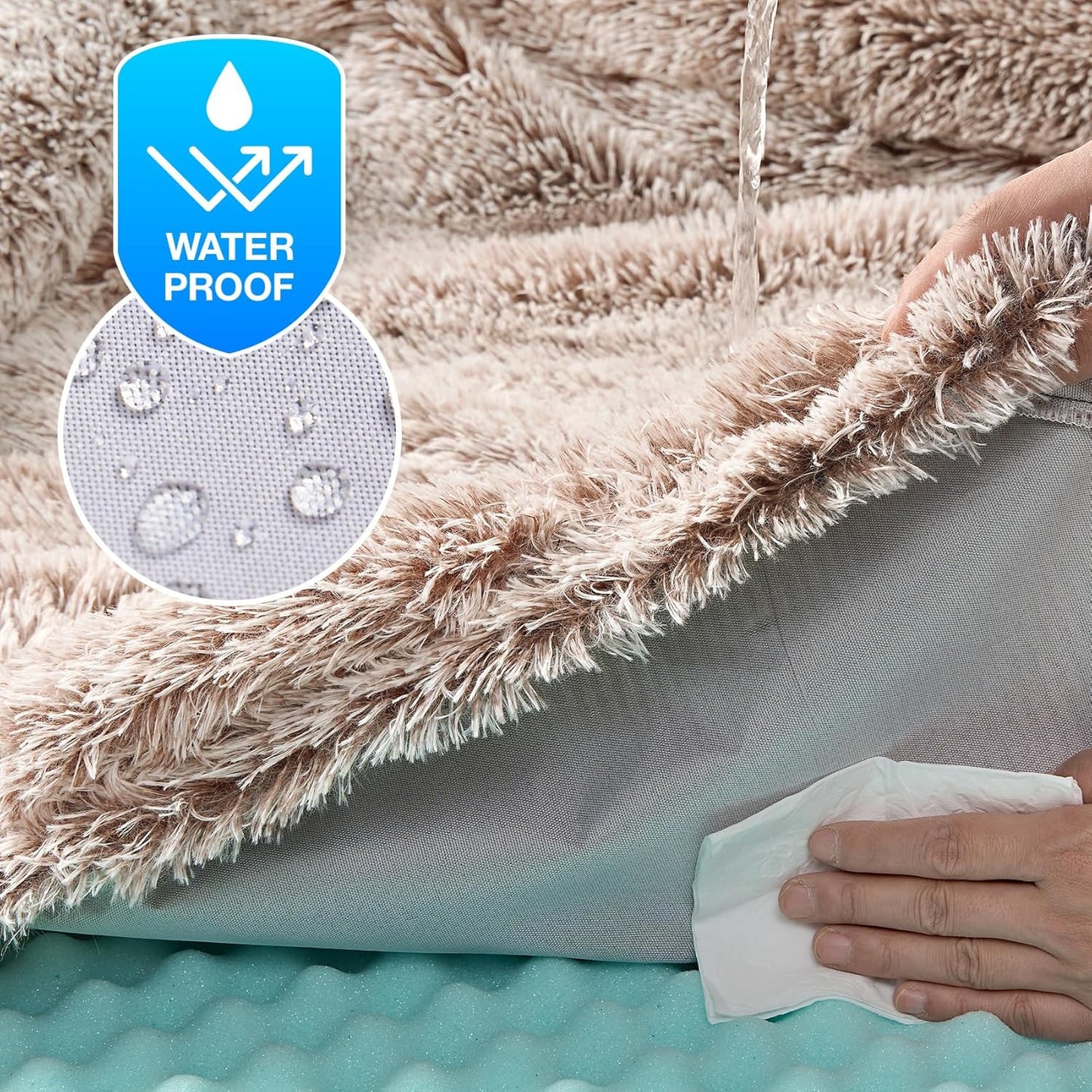 EHEYCIGA Foldable XXL Dog Bed, Faux Fur Fluffy Pet Couch Bed for Extra Large Dogs, Orthopedic Calming Memory Foam Pet Bed, Washable Soft Pet Sofa Bed with Non-Slip Bottom, Faded Brown, 54"x38"x7.5"