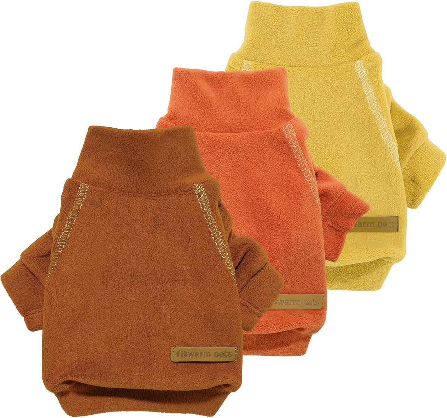 Fitwarm 3 Pack Classic Fleece Dog Sweater, Turtleneck Dog Sweatshirt, Winter Clothes for Small Dogs Boy Girl, Pet Pullover Jumper, Cat Apparel, Orange, Yellow, Coffee, XXL