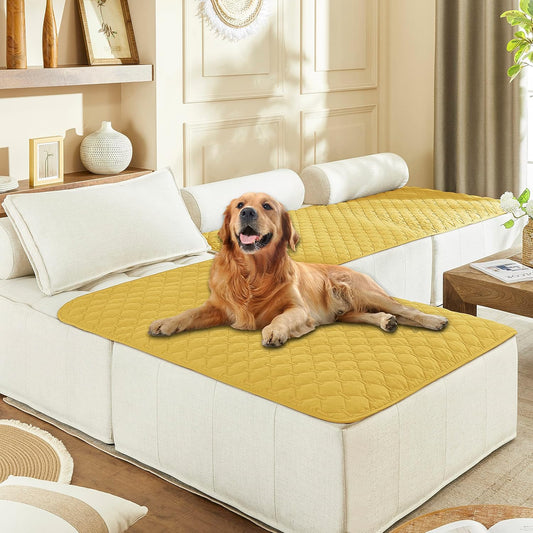 gogobunny 100% Double-Sided Waterproof Dog Bed Cover Pet Blanket Sofa Couch Furniture Protector for Puppy Large Dog Cat, Reversible (40x50 Inch (Pack of 1), Dark Yellow/Light Yellow)