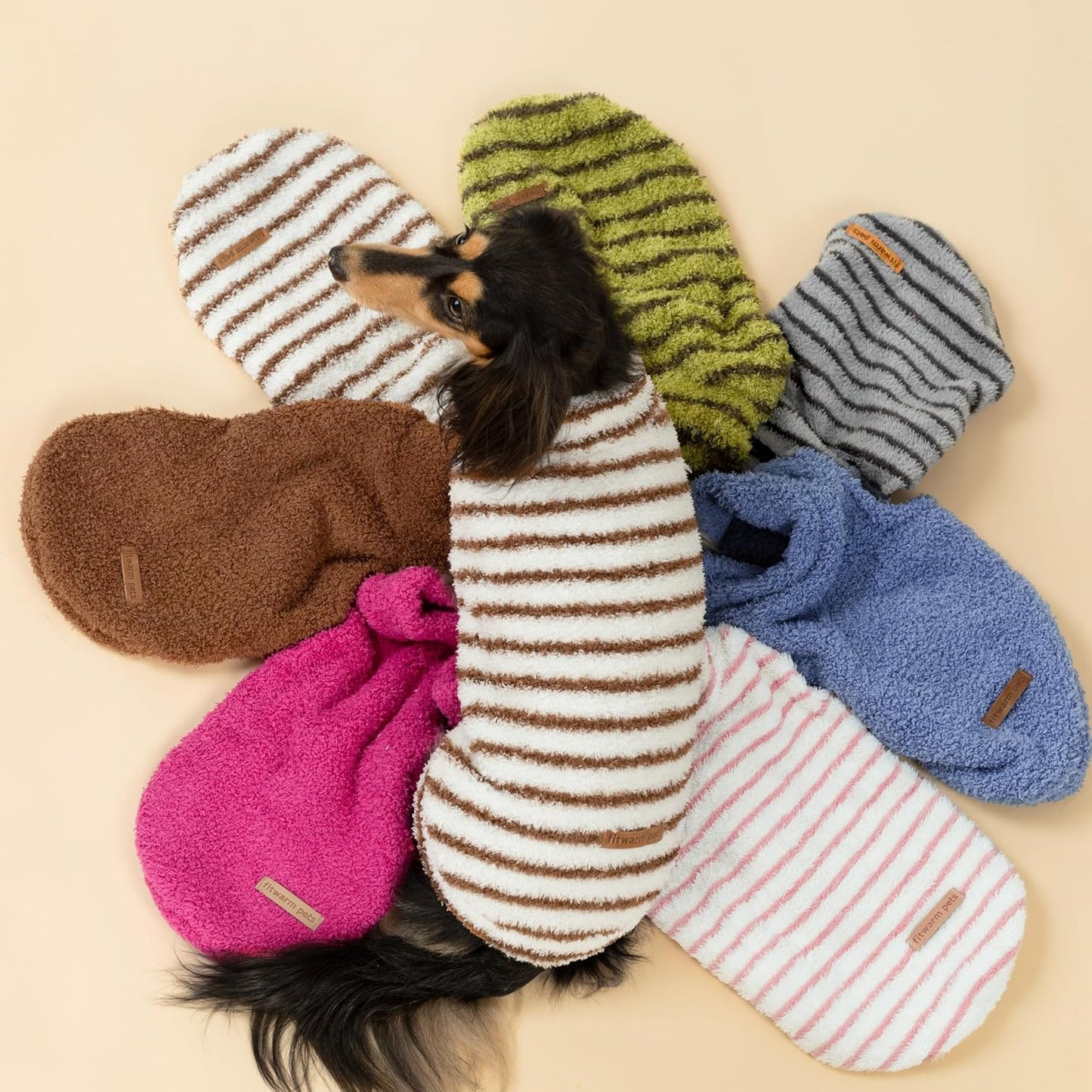 Fitwarm 2 Pack Striped Fleece Dog Sweater, Warm Winter Clothes for Small Dogs Boy Girl, Fuzzy Pet Outfit, White, Brown, XXL