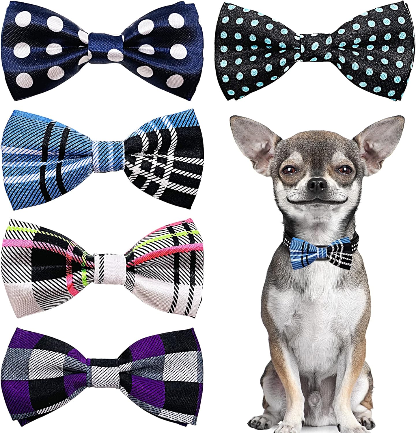 PET SHOW Pet Small Dogs Collar Embellishment Attachment Bow Ties Puppies Cats Collar Charms Accessories Slides Bowties for Birthday Wedding Parties Assorted A Style Pack of 5