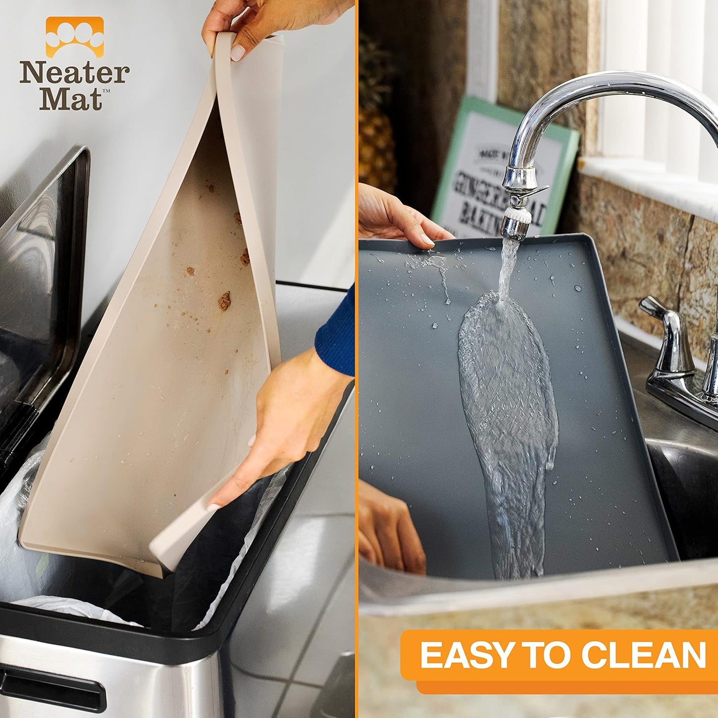 Neater Pet Brands Neater Mat Pet Mats for Food and Water, Cat & Dog Bowl Mat Waterproof Silicone, Feeding Tray, Dog Food Mats for Floors, Placemat w/Raised Edge for Under Bowls, 24" x 16", Light Pink