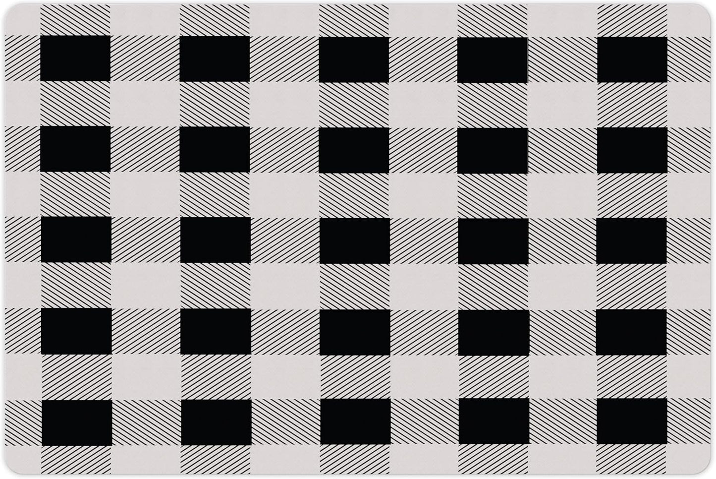 Lunarable Plaid Pet Mat for Food and Water, Monochrome Traditional Lumberjack Pattern Repating Checkered Squares Design, Non-Slip Rubber Mat for Dogs and Cats, 18" X 12", Grey Black