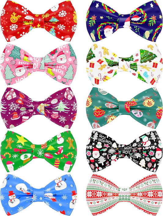 PET SHOW 10 Pack Christmas Small Dog Bow Ties Sliding Collar Attachments Puppy Cats Xmas Tree Bowties for Medium Dogs Santa Bowknots Holiday Party Pet Grooming Accessories(Small)