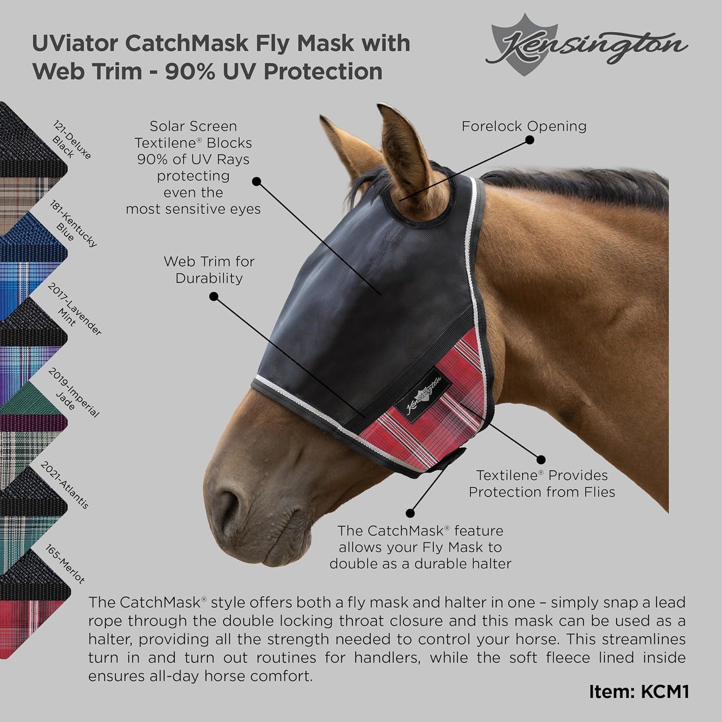 Kensington UViator CatchMask Horse Fly Mask with Web Trim UV Eye Protection Mask for Horse - Medium, Imperial Jade