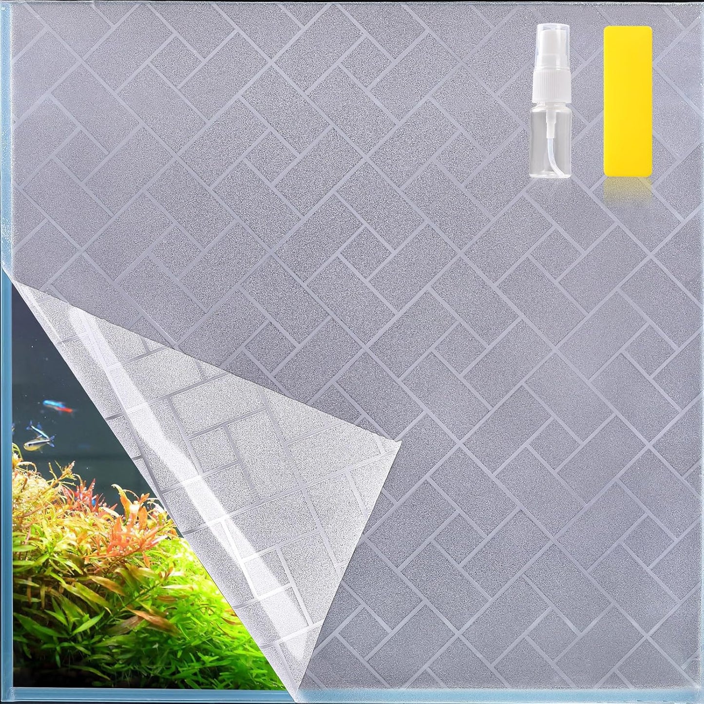 Aquarium Background Paper Decor Fish Tank Backdrop Wallpaper Electrostatic Adhesive, No Glue, Easy to Install, Reusable (17.7“H×47.2”L, Grid Transparent)