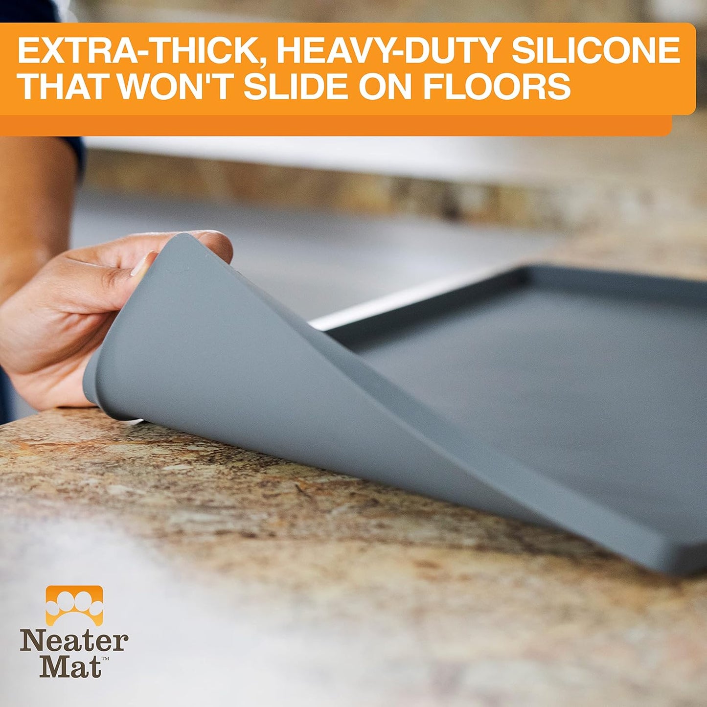 Neater Pet Brands Neater Mat - Waterproof Silicone Pet Bowls Mat - Protect Floors from Food & Water (19" x 12", Gunmetal)